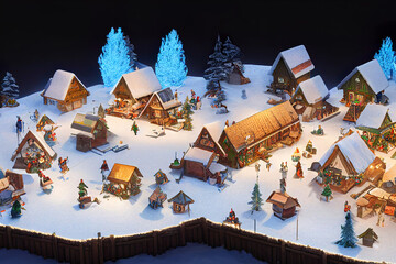 isometric view of christmas winter village