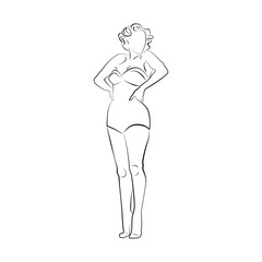 Silhouette of a beautiful naked woman vector illustration. Fashion girl with long hair isolated. Beauty logo.