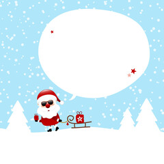 Weihnachtsmann Sonnenbrille Mit Schlitten Sprechblase Schnee Blau Dunkelrot