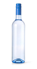 Blue Glass Wine Bottle On White