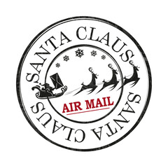 Christmas textural round print with silhouette of Santa Claus on reindeer.