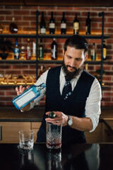 barman preparing cocktails on bar counter