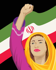 iranian woman clenching excited fist, premium vector design