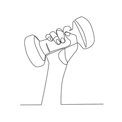 Vector illustration of a hand holding a dumbbell drawn in line-art style