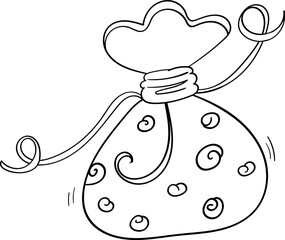 Bag with ribbon for coins Vector Doodle Illustration