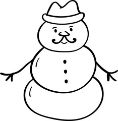 Christmas Snowman with mustache in hand drawn style