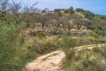Los Arcs hiking path. a tourist route surrounded by greenery, mountains, valleys, natural rock bridges. Ruta and los Arcos de Castillos
