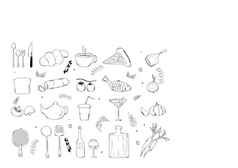 Obraz premium Vector set with food and drink hand drawn