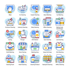 Disinfection and cleaning icons set. Collection cleaning icons such as hygiene, disinfection, cleaning, washing, modern style vector illustration