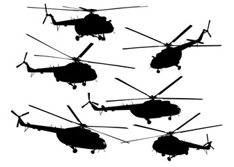 Fototapeta na wymiar Silhouette of a large helicopter on a white background