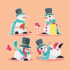 Snowman holding a merry Christmas banner in flat design