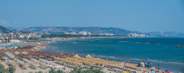 wide angle panorama of the beach of Pescara with Montesilvano in backgroud