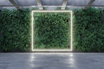 Vertical garden wall  with square neon lights - 541447129