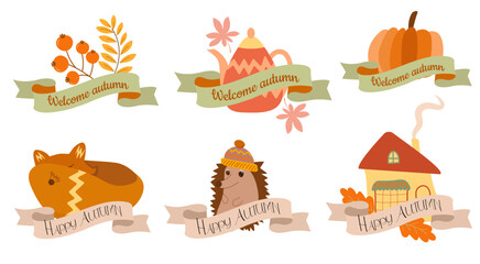 Autumn set with 6 isolated designs. On white background , easy to replace