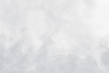 Dense Fluffy Puffs of White Smoke and Fog on black Background, Abstract Smoke Clouds, Movement Blurred out of focus. Smoking blows from machine dry ice fly fluttering in Air, effect texture, png