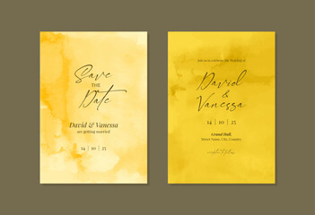 Watercolor yellow wedding invitation card template design