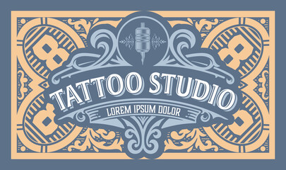 Tattoo logo with vintage ornaments. Layered