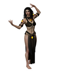 Beautiful demon woman casting spell. 3D illustration isolated on transparent background.