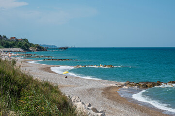 Beautiful beach in the Abruzzo coast with a beautiful Trabocco in background