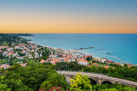 High angle view of the coast of San VIto Chietino at sunset
