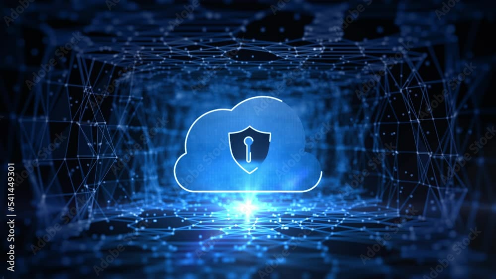 Poster cloud computing technology big data network with polygons dark blue abstract background, 3d renderin