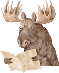 Elk character reading newspaper
