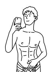 black and white of cute man cartoon for coloring
