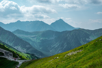 Beautiful view of the Tatra Mountains landscape. View of the mountains from the top. High mountain landscape.
