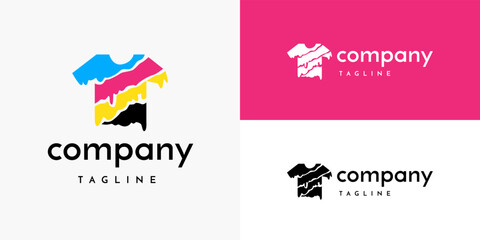 T-shirt Printing CMYK Color Drip Dripping Cloth Clothing Store Shop Logo Design Concept Vector Template for Brand Business Company
