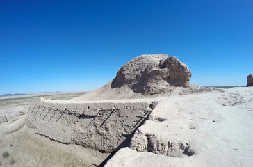 Ruins of fortress ancient Khorezm, in the Kyzylkum desert in Uzbekistan