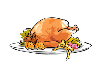 roasted turkey illustration - obrazy, fototapety, plakaty