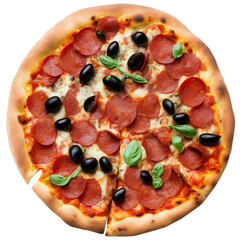A Pepperoni Pizza with Olives 