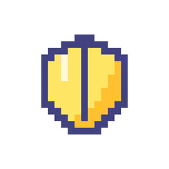 Fototapeta premium Knight shield pixelated RGB color ui icon. Medieval equipment. Security. Simplistic filled 8bit graphic element. Retro style design for arcade, video game art. Editable vector isolated image