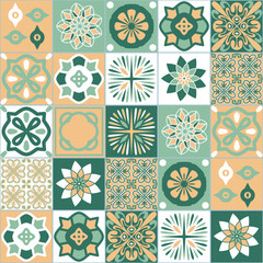 Azulejo style portuguese ceramic tiles, vintage pattern, vector illustration