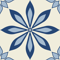 Blue ceramic tile, flower pattern symmetrical geometric flower, square ceramic tile