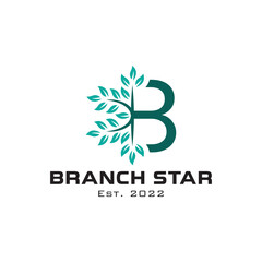 B letter logo design with Branch shaped inside logo design vector illustration