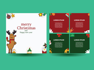 Christmas Post instagram templates pack. Merry Christmas greeting card posts, social media templates. Happy new year 2023. Christ birthday. ornaments elements, Christmas wishes posts story templates