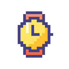 Obraz premium Wristwatch pixelated RGB color ui icon. Buying watches. Jewelry store. Simplistic filled 8bit graphic element. Retro style design for arcade, video game art. Editable vector isolated image