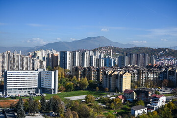 Sarajevo, Bosnia and Herzegovina, panorama. Tall buildings in city.