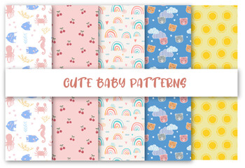 Cute baby pattern collection Free Vector