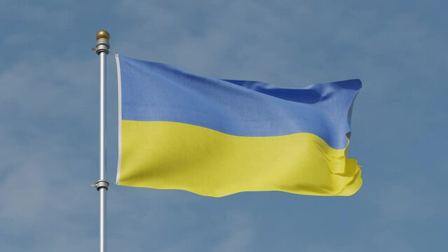 Ukraine Flag Loop. Realistic 4K. 30 fps flag of the Ukraine. Ukraine flag waving in the wind. Seamless loop with highly detailed fabric texture. Russia vs Ukrain. War. Ukrain army. Putin army.