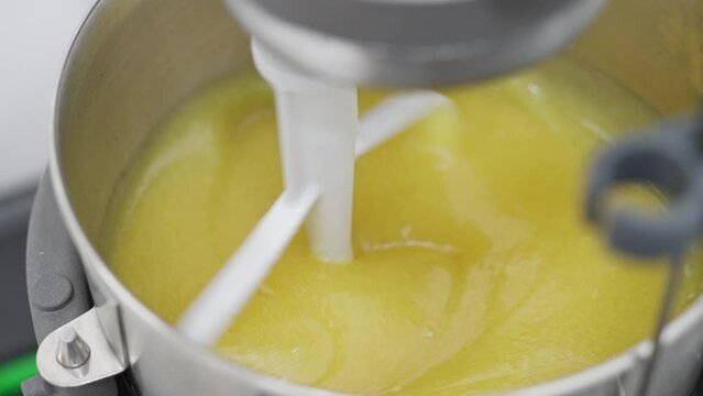 Making lubrication grease in the laboratory by using cooking machine to do saponification in the bowl. Batch trial and experiment. Lubrication grease and industrial, manufacturing concept