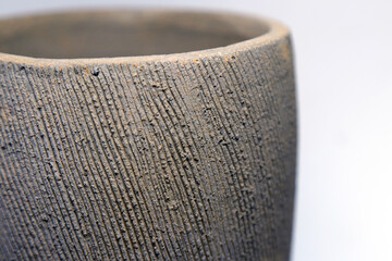 Inspired fromTanegashima ware, traditional Japanese pottery, rustic Jomon-style striped porcelain pot head.