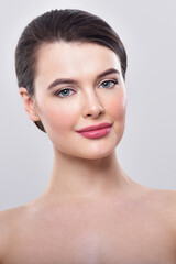 Beautiful face of young adult woman with clean fresh skin. - 541460999