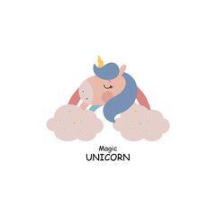 Print with magic Unicorn. Vector illustration on a white background. For posters, invitations, banners, printing on the pack, printing on clothes, fabric, wallpaper.