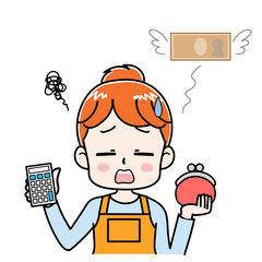 節約に失敗してしまったかわいい主婦のイラスト