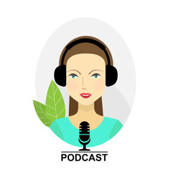 Woman with headphones and microphone. Podcast vector - 541461768