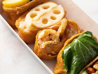 Fried Tofu Rice Balls  topped with various vegetables