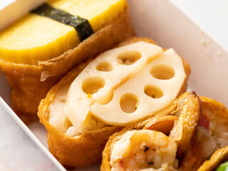 Fried Tofu Rice Balls  topped with various vegetables