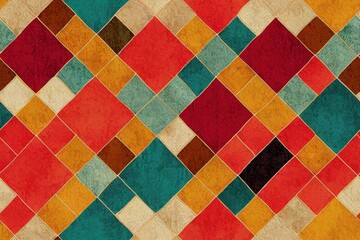 Seamless damask with colorful patchwork. Vintage multi color pattern in Turkish style. Endless pattern can be used for ceramic tile, wallpaper, linoleum, textile, web page background. 2d illustrated